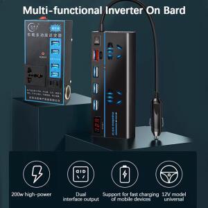 자동차 차량용 호환 인버터 DC 12V/24V AC 110V/220V 변환기 200W 전원 어댑터 QC 3.0 8 포트 소켓 USB/PD/