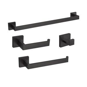 4피스 욕실 하드웨어 세트, 수건 랙 바 홀더 화장지 매트 블랙 후크 모던 스퀘어 스테인리스 스틸 벽 장착 액세서리 세트(16인치)