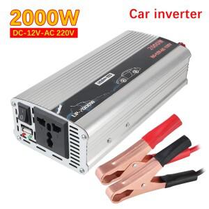 차량용 파워 인버터 범용 DC 110V에서 220V 차량 장착 가정용 AC 변환기 금속 휴대용 2000W 소켓 USB 포함