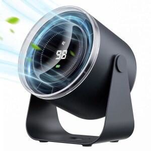 배터리 작동식 WSKEN 책상 선풍기, 사무실, 침실, 주방, 가정, 실외용 조용한 디지털 디스플레이 휴대용 100 속도 115 틸트 소형 여행용 캠핑 테이블 블루시 블랙