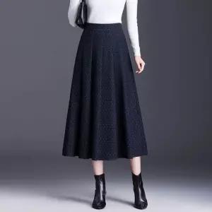 미니코코네 가을 캐주얼 치마 여성용 롱 미디 A라인 하객 도트 슬림핏 DOS3