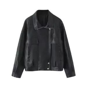 빈티지 여자점퍼 집업 야구 항공 가죽 자켓 쇼트 터틀넥 코트 원템1