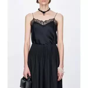 M2 여자 실크 프렌치 크레이프 나시 블라우스 레이스 JEN1