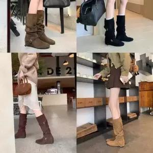 여성 크로스버클 웨스턴 라이더부츠 더플부츠 양가죽 롱부츠 데님부츠 속굽 세무 무릎부츠 패피5