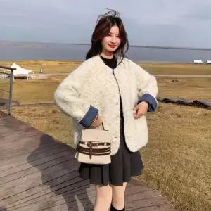 모직 여성패션 쇼트 라운드 램스울 재킷 트위드 코트 DL4