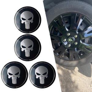 ijuicy 4 PCS 자동차 휠 센터 허브 캡 커버, 금속 스크래치 방지 두개골 패턴 캡, 자동 접착 스티커, 트럭용 유니버설 (블랙)