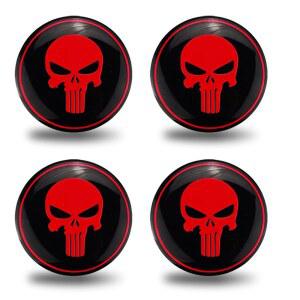 GAOLAOSY 4PCS 스컬 카 휠 허브 센터 캡 스티커, 2.2인치 금속 방수 방청 엠블럼 데칼 림 커버, 자동차 트럭 SUV용 개인 맞춤형 외장 장식 액세서리(빨간색)