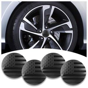 4PCS 아메리칸 플래그 자동차 휠 센터 캡 스티커, 56mm/2.2인치 허브 캡과 호환되는 림 장식용 외장 액세서리 캡(블랙 플래그)