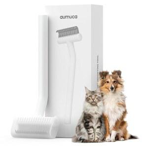 고양이와 소형/소형/소형견을 위한 아우무카 언더코트 갈퀴 u2013 긴 머리 또는 짧은 머리를 가진 이중 코팅 반려동물을 탈포 브러시 및 빗 고양이 강아지 토끼 말을 매트 퍼 그루밍 도구