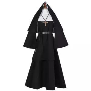 수녀복 여성용 수녀 프린트 코스튬 할로윈 긴 옷 코스프레 악마 의상 뱀파이어 원피스