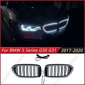 BMW 호환 5 시리즈 G30 G31 520i 2017-2020용 2개 LED 그릴, 더블 라인 프론트 범퍼 키드니 자동차 액세서
