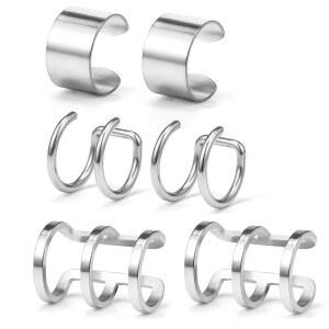 루이판 스테인리스 이어 커프 피어싱 금지 가짜 클립온 연골 귀걸이 세트 여성 남성 6pcs