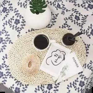 린넨 테이블커버 파란꽃 중 식탁커버 식탁보 테이블보