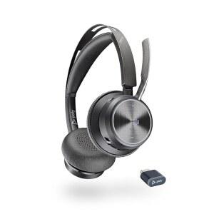 폴리 - 보이저 포커스 2 UC USB-C 헤드셋(플랜트 ) 붐 마이크가 장착된 블루투스 듀얼 이어(스테레오) 헤드셋 PC / Mac 호환 액티브 노이즈 캔슬링 팀(인증) 줌 등과 함께 작동