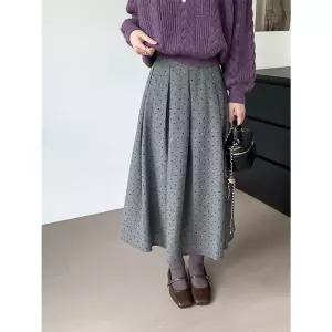 손오공 여성 치마 상냥한 도트 ~한계 하트 주름 쉬폰 A라인 데일리룩 플리츠 너무 하이웨스트 KUK1
