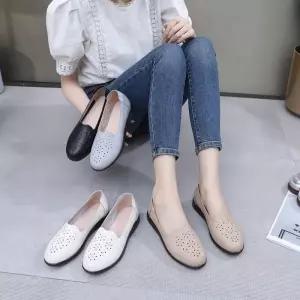 포뇨2 여성용 빈티지 단화 샌들 통기성 봄여름 진피 로퍼 빅사이즈 라운드 펀칭 토오픈 OPH5