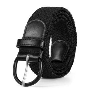 JASGOOD 여성 땋은 직조 신축성 벨트 가죽 커버 버클 캔버스 빅사이즈 청바지 바지