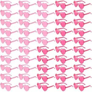 Geopty 50팩 Hopink 핑크 하트 모양 선글라스 벌크, 도매 재미있는 무테 파티 안경 청소년 성인용 유니 177