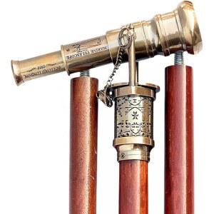 앤티크 마린 고배율 망원경 지팡이 해리 수제 단단한 나무 나침반