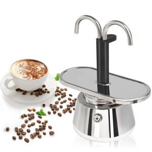 모그레차 코팅되지 듀얼 2컵 클래식 그레카 150ml 스타일 카페 캠핑 여행용 커피 모카 않은 304 이탈리안 스토브탑 두꺼운 스테인리스 포트 브루잉 미니 파이프 메이커 에스프레소