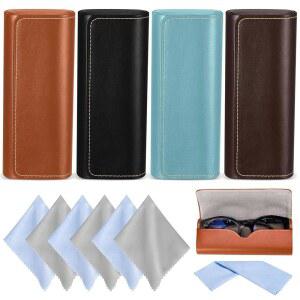 핑거팁 WD 4팩 안경 케이스, 케이스 하드 쉘, 가벼운 휴대용 선글라스 청소용 천 포함 남녀 공용 블랙, 블루, 브라운, 마룬