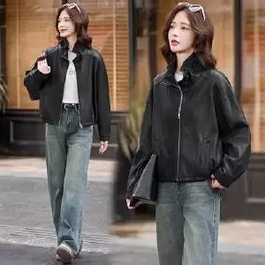 손오반 여자 캐주얼 가을 숏 데일리룩 자켓 코트 상의 차이나 가죽 KUK3