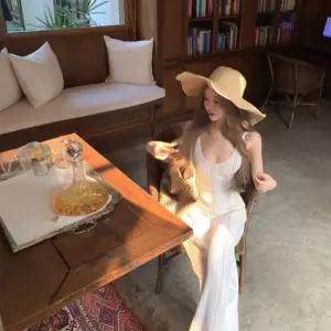 스파이더맨 여자 니트 원피스 깊은 슬림핏 해변 나시 바캉스 풍로 롱스커트 OPH1