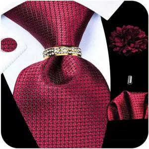 골드 링과 라펠 핀 세트가 있는 남성용 케르파도 5PCS 넥타이 및 포켓 스퀘어 실크 손수건 커프스 링크