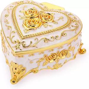 히피웨 빈티지 메탈 주얼리 박스 - 하트 모양 장신구 정리 링 케이스 반지 귀걸이 목걸이용 로즈 패턴