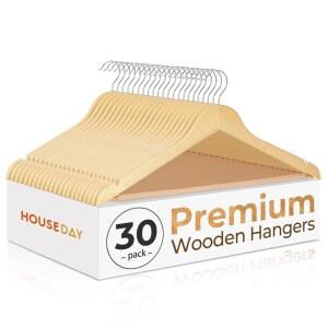 하우스 데이 프리미엄 원목 코트 행거 30팩 360 회전 고리 팬트 바가 있는 튼튼한 옷 자켓 원피스 셔츠 옷장 정리용 천연 수트