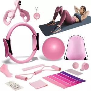 여성용 필라테스 볼 및 링 세트 허벅지 마스터가 포함된 가정용 키트 5단계 저항 밴드 요가 근육 마사지