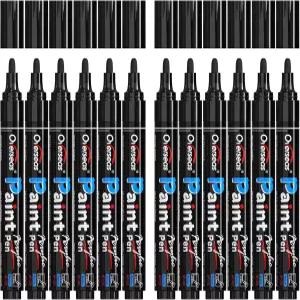해외 블랙 페인트 펜 마커 - 바위 나무 플라스틱 금속 캔버스 유리 패브릭 머그컵용 영구 아크릴 12팩 수성