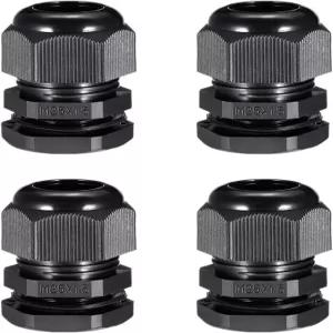 uxcell M25 케이블 글랜드 방수 플라스틱 조인트 조절 가능한 로크넛 블랙 11mm-18mm 다이아 와이어 4개