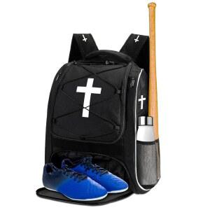 LOCMEO CHRISTIAN 별도의 후크 티볼 및 (십자가) 크로스 신발 칸막이 펜스 기어 종교 소프트볼 헬멧 야구 액세서리용 가방 장비 성인 청소년 백팩