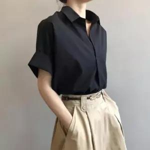 여름셔츠 블라우스 3컬러 V넥 셔츠 데일리 기본 심플 루즈핏