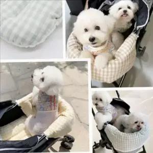 [반려] 4계절 강아지 유모차 쿠션 체크 강아지 유모차 라이너 매트 방석
