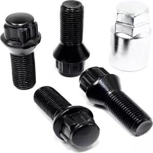 애프터마켓 커스텀 휠 전용 베리텍 14x1.5mm 블랙 볼트 잠금장치 4개 세트 원뿔형 시트 28mm 실 생크 길이