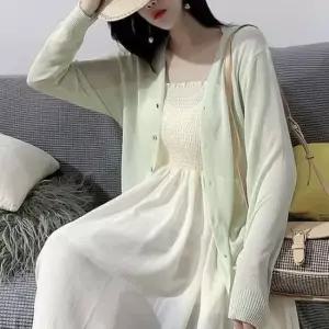 [의류] 두께 얇은 신축성 시스루 브이넥가디건 파스텔톤