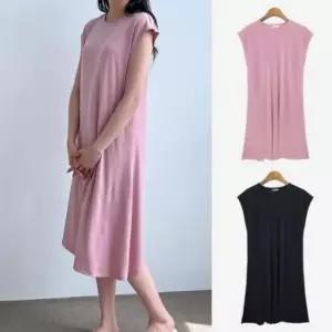 [옷은날개] 롱원피스 니트 라운드 원피스 프릴 브이넥 청치마 반