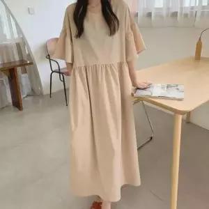 [의류] 프릴 소매 여성스러운 브이넥 롱원피스