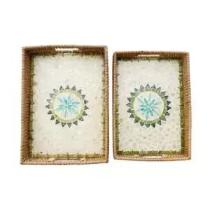 주방라탄트레이 (청결공감) 수제 자개스퀘어 라탄트레이 중형대형세트