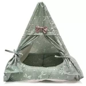 반려견하우스 강아지 삼각 하우스 체크 그린 개집 텐트 방석 1P