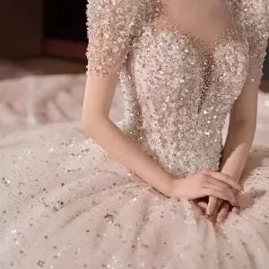 큐빅 비즈 벨라인드레스 드레스 반팔 파티 보석 벨라인 본식 셀프