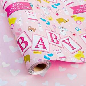 머처 핑크 분홍색 베이비샤워 포장지 롤 17인치 X 32.8피트(46.5평방피트) 베이비 디자인 선물 랩 베이비샤워 여자 생일 성별 공개 신생아 축하를 위한 핑크 분홍색 하트 리버스