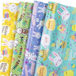 르자카 해피 부활절 포장지 부활절 토끼 달걀 꽃피는 봄꽃 & 양 디자인 소년 소녀용 시트당 27.5 x 19.6인치