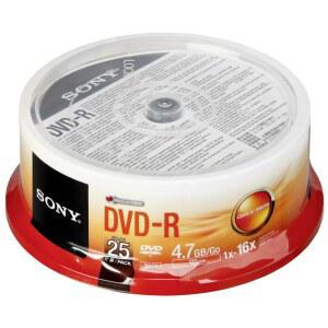 소니 25DMR47SP 16x DVD-R 4.7GB 레코딩 가능 DVD 미디어 - 25팩 스핀들