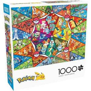 게임즈 - 포켓몬 -: 스테인드글라스 스타터 1000피스 직소 퍼즐 게임 나이트에 완벽한 도전 완성된 크기는 26.75 x 19.75입니다