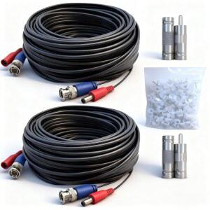 LETONDA BNC 비디오 케이블 - 4mm 두께의 업그레이드 버전 카메라 CCTV 모니터링 DVR 시스템 설치를 위한 더 안전한 통합 BNC 비디오 전력 연장 케이블 (2 100피트)