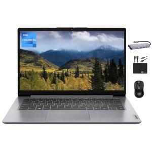 레노버 이데아패드 노트북(2024) 비즈니스 학생 14인치 HD 화면 인텔 셀러론 N4020 프로세서 4GB RAM 128GB(64GB eMMC+64GB 카드) Wi-Fi 6 웹캠 장시간 배터리 Win 11S+Marxsol 악세사리