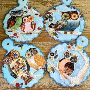 받침용 세라믹 부엉이 올빼미 받침대 도자기 4종 세